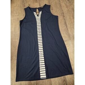 Orley Striped Trim Dress Style 605-06 Navy Blue White Size Large